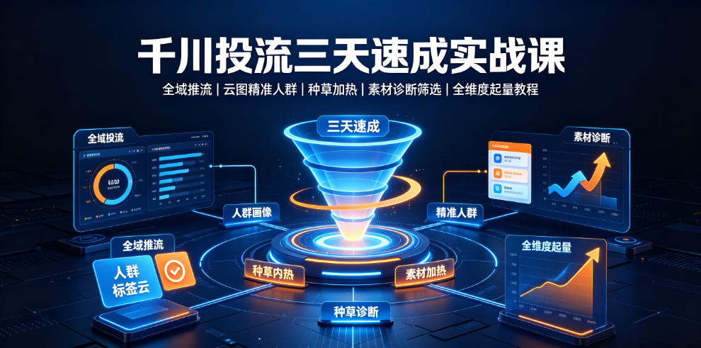 千川投流三天速成实战课｜全域推流、云图精准人群、种草加热、素材诊断筛选全维度起量教程-禾谷轻创网