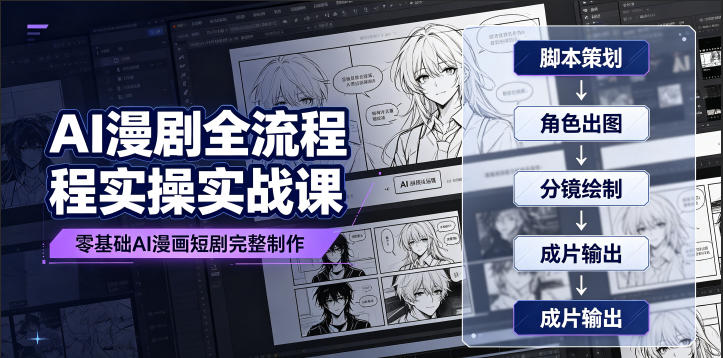 AI漫剧全流程实操实战课｜零基础AI漫画短剧完整制作、脚本出图成片全链路落地教程-禾谷轻创网