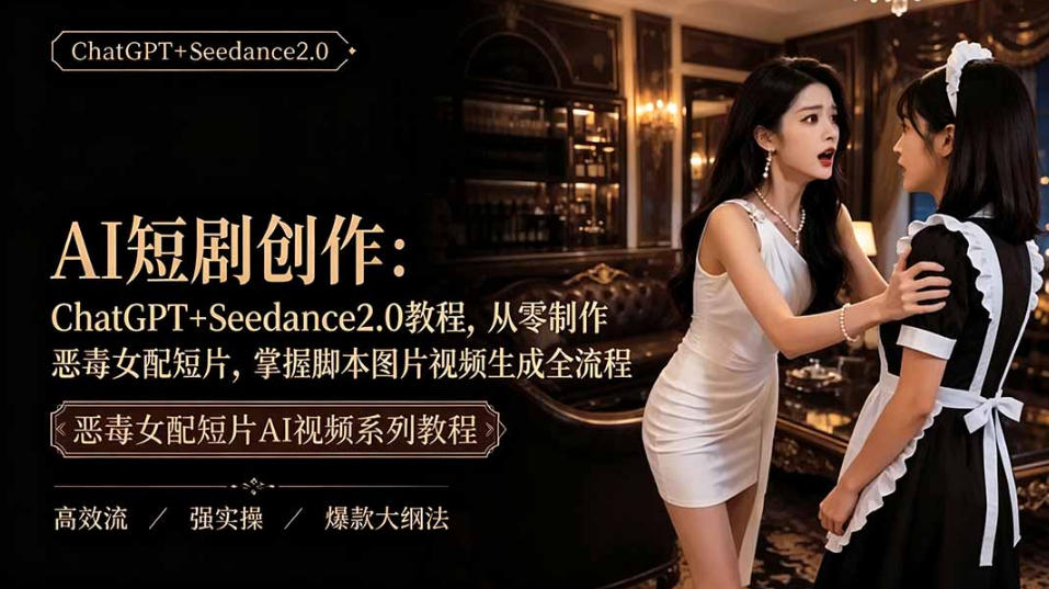 AI短剧从零创作实战课｜ChatGPT脚本撰写+Seedance2.0视频生成，恶毒女配短剧全流程教程-禾谷轻创网