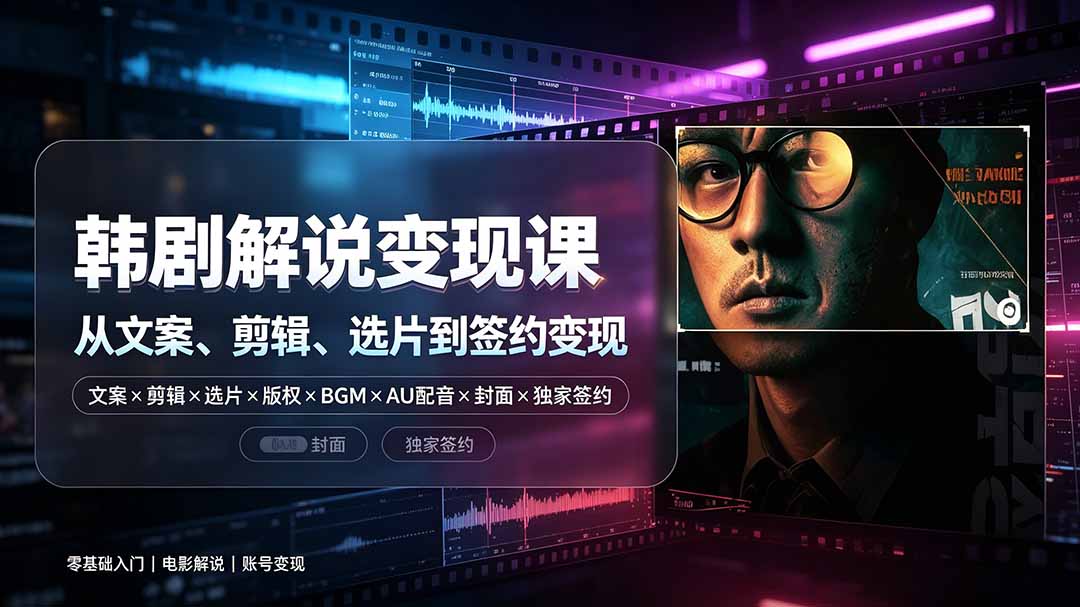 抖音270W粉丝博主亲授韩剧解说课：文案×剪辑×选片×版权×BGM×AU配音×封面×独家签约，零基础到变现-禾谷轻创网