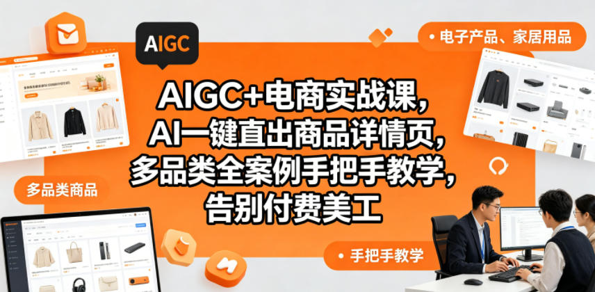 AIGC+电商实战课，AI一键直出商品详情页，多品类全案例手把手教学，告别付费美工(更新0704)-禾谷轻创网