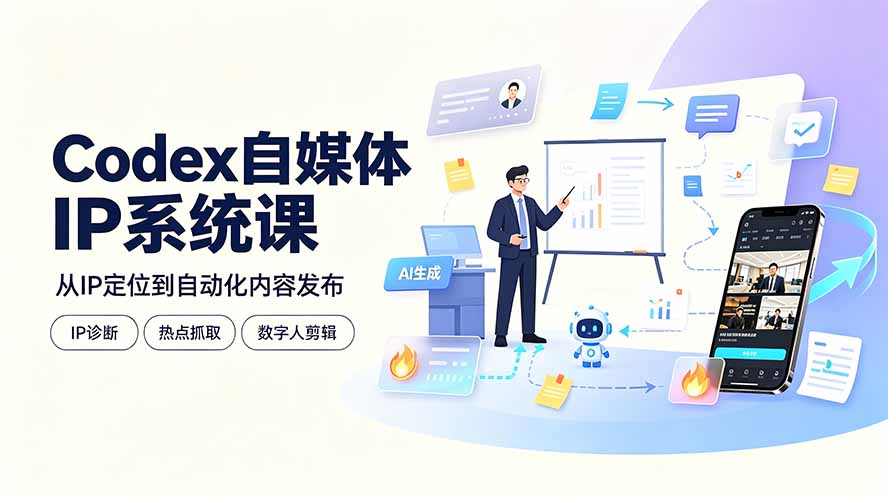Codex自媒体IP系统课：IP诊断/热点抓取/IP蒸馏 Skill，爆款复刻数字人多平台自动发布教程-禾谷轻创网