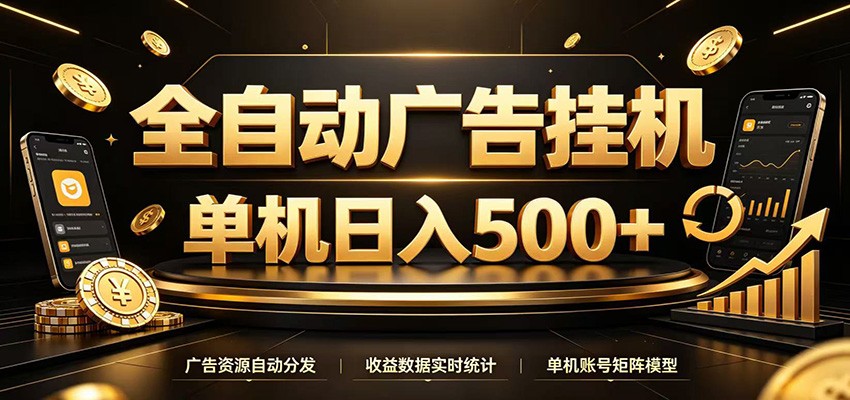 全自动广告挂机，每天24小时不停的去看广告获取收益，单机500＋-禾谷轻创网