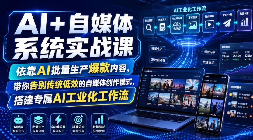 AI+自媒体系统实战课，依靠AI批量生产爆款内容，带你告别传统低效的自媒体创作模式，搭建专属AI工业化工作流-禾谷轻创网