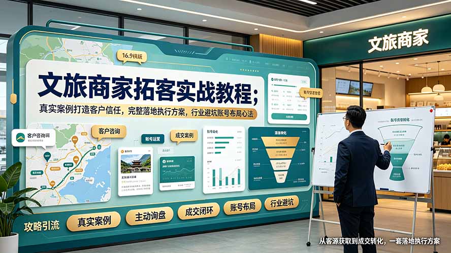 文旅商家拓客实战教程；真实案例打造客户信任，完整落地执行方案，行业避坑账号布局心法-禾谷轻创网