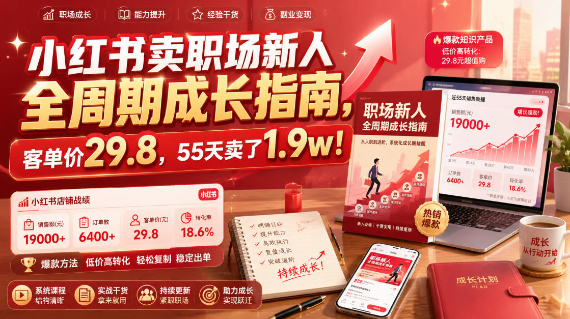 小红书卖职场新人全周期成长指南，客单价29.8，55天卖了1.9w！-禾谷轻创网