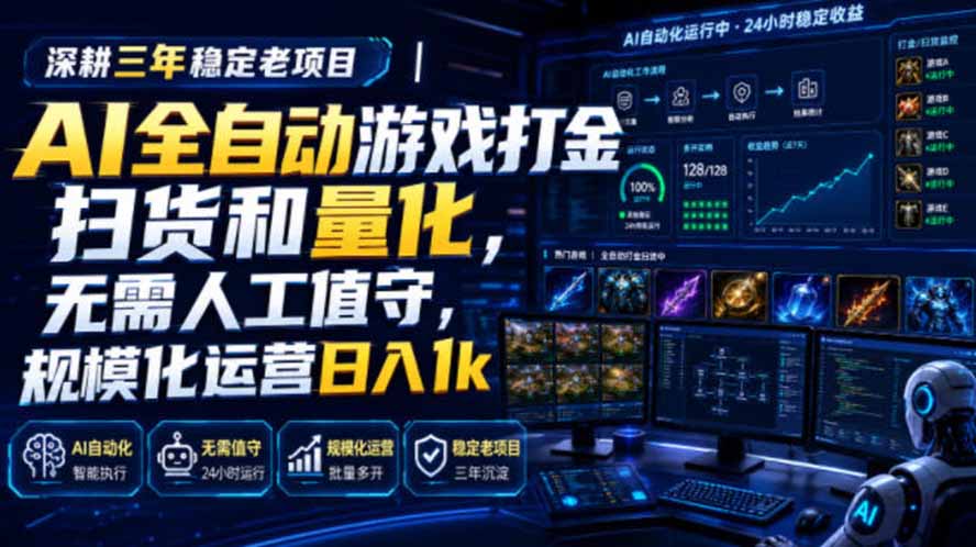 AI全自动游戏打金扫货和量化，规模化运营日入1k，深耕三年稳定老项目！-禾谷轻创网
