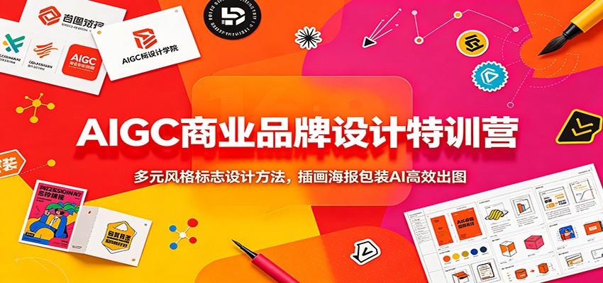 AIGC商业品牌设计特训营：多元风格标志设计方法，插画海报包装AI高效出图-禾谷轻创网