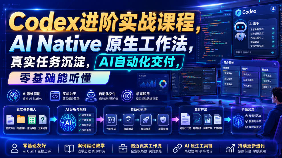Codex进阶实战课｜AI Native原生工作法，22节真实任务落地，从配置到AI自动化交付全链路教程-禾谷轻创网