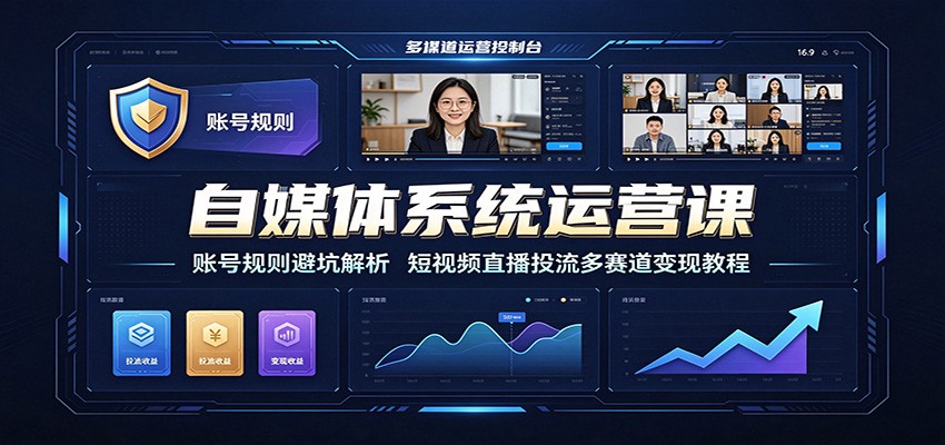 自媒体系统运营课：账号规则避坑解析，短视频直播投流多赛道变现教程-禾谷轻创网
