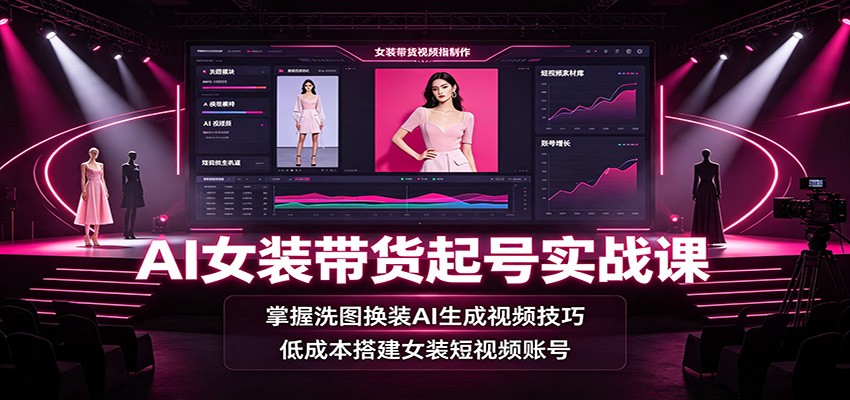 AI女装带货起号实战课：掌握洗图换装AI生成视频技巧，低成本搭建女装短视频账号-禾谷轻创网