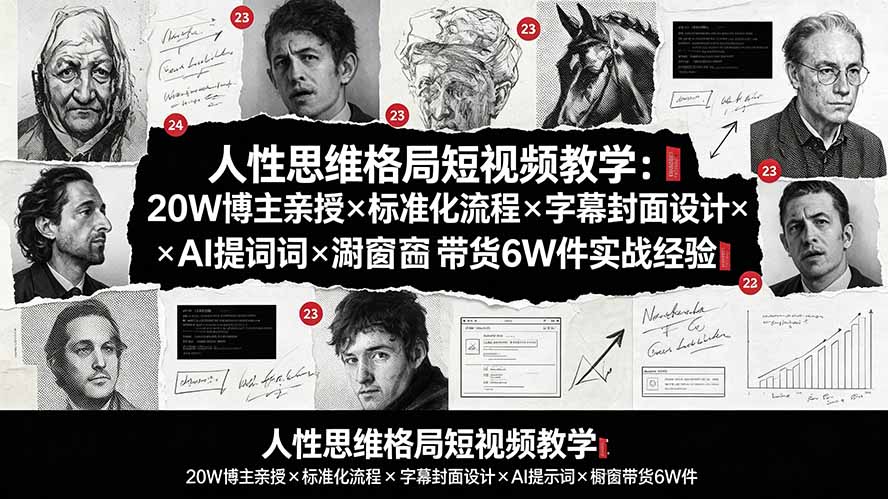 人性思维格局短视频教学：20W博主亲授×标准化流程×字幕封面设计×AI提示词×橱窗带货6W件实战经验-禾谷轻创网
