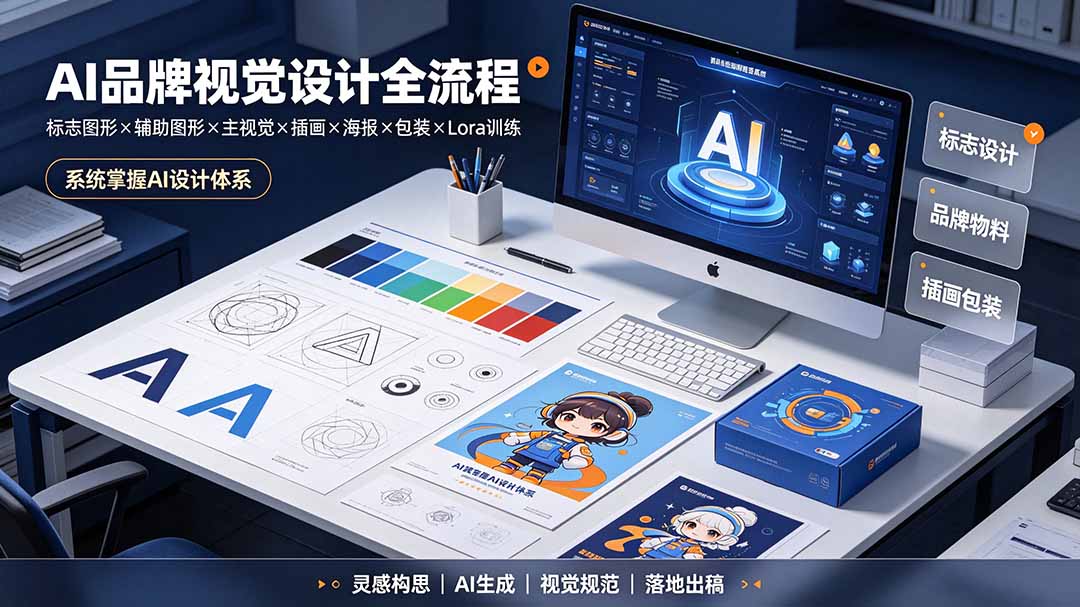 AI品牌视觉设计全流程：标志图形×辅助图形×主视觉×插画×海报×包装×Lora训练，系统掌握AI设计体系-禾谷轻创网
