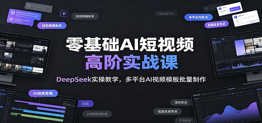 零基础AI短视频高阶实战课：DeepSeek实操教学，多平台AI视频模板批量制作-禾谷轻创网