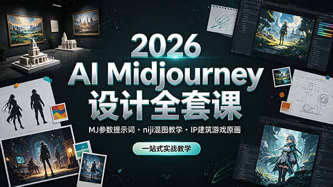 2026 AI Midjourney设计全套课，MJ参数提示词niji混图教学，IP建筑游戏原画一站式实战教学-禾谷轻创网