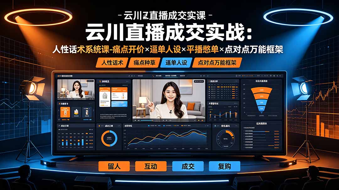 云川直播成交实战：人性话术系统课-痛点种草×塑品开价×逼单人设×平播憋单×点对点万能框架-禾谷轻创网