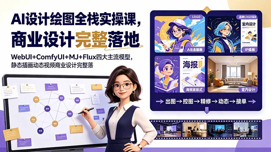 AI设计绘图全栈实操课，WebUI+ComfyUI+MJ+Flux四大主流模型，静态插画动态视频商业设计完整落地教程-禾谷轻创网