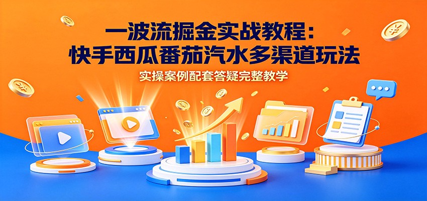 一波流掘金实战教程：快手西瓜番茄汽水多渠道玩法，实操案例配套答疑完整教学-禾谷轻创网
