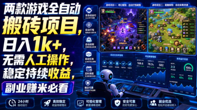 两款游戏全自动搬砖项目，无需人工操作，日入1k+，稳定持续收益，副业赚米必看【揭秘】-禾谷轻创网