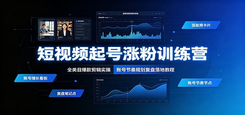 短视频起号涨粉训练营：全类目爆款剪辑实操，账号节奏规划复盘落地教程-禾谷轻创网