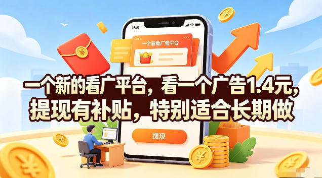 一个新的看广平台，看一个广告1.4元，提现有补贴，特别适合长期做【揭秘】-禾谷轻创网
