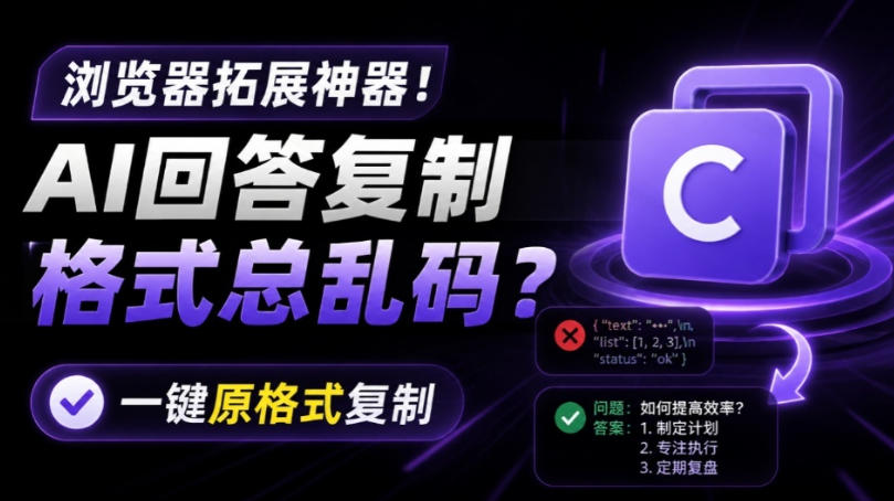 你的AI回答内容复制格式总乱码？完美一键保留原格式复制，办公宝藏浏览器插件Copy With Format-禾谷轻创网