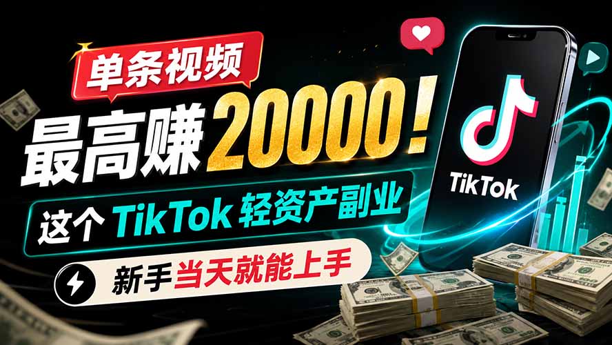 单条视频最高赚 20000！这个 TikTok 轻资产副业，新手当天就能上手-禾谷轻创网