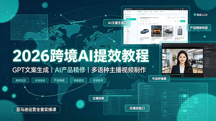 2026跨境AI提效教程·GPT文案生成｜AI产品精修｜多语种主播视频制作，亚马逊运营全套实操课-禾谷轻创网