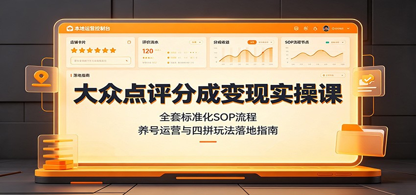 大众点评分成变现实操课：全套标准化SOP流程，养号运营与四拼玩法落地指南-禾谷轻创网