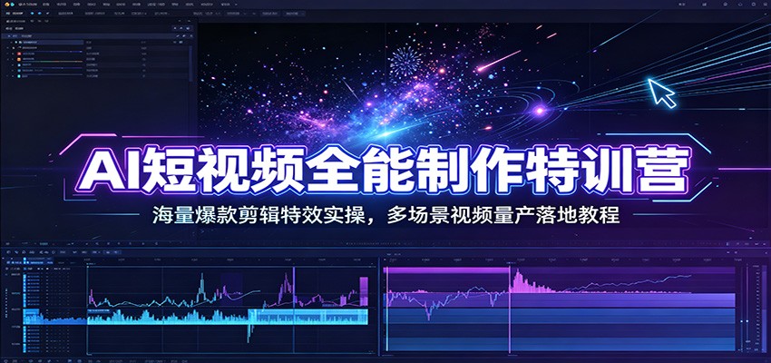 AI短视频全能制作特训营：海量爆款剪辑特效实操，多场景视频量产落地教程-禾谷轻创网