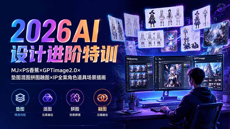 2026AI设计进阶特训：MJ×PS香蕉×GPTimage2.0×垫图混图拼图融图×IP全案角色道具场景插画-禾谷轻创网
