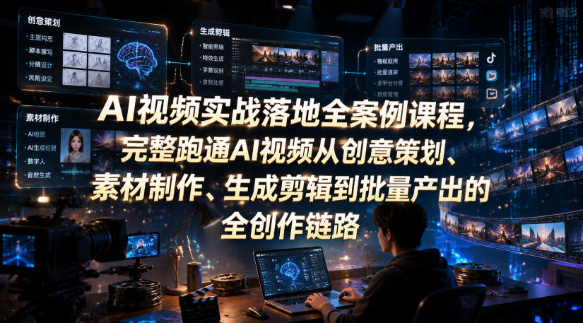 AI视频实战落地全案例课程，完整跑通AI视频从创意策划、素材制作、生成剪辑到批量产出的全创作链路-禾谷轻创网