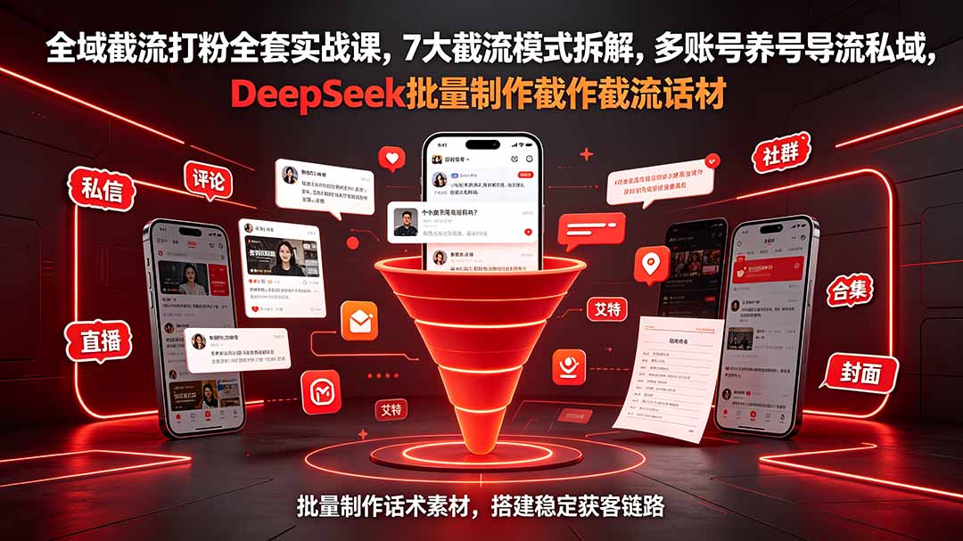 全域截流打粉全套实战课，7大截流模式拆解，多账号养号导流私域，DeepSeek批量制作截流话术素材-禾谷轻创网