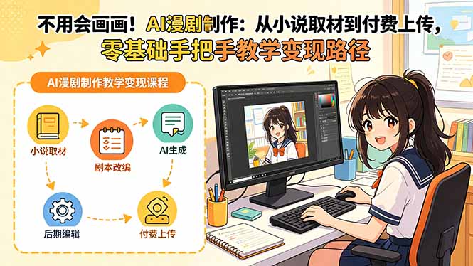 不用会画画！AI漫剧制作：从小说取材到付费上传，零基础手把手教学变现路径(更新-禾谷轻创网