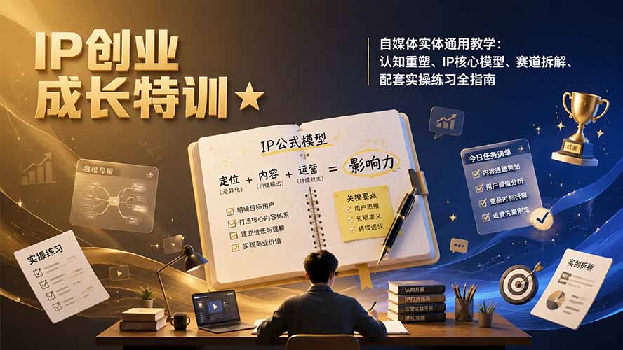 IP创业成长特训★自媒体实体通用教学：认知重塑、IP核心模型、赛道拆解、配套实操练习全指南-禾谷轻创网