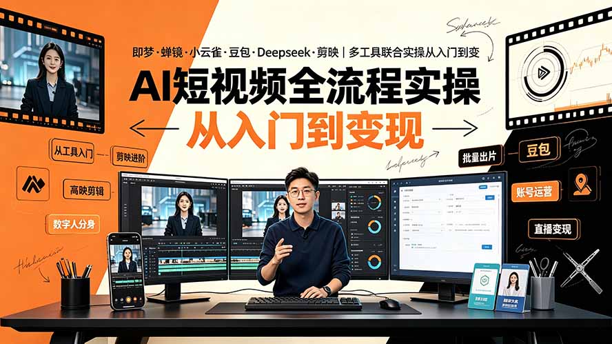 AI短视频全流程实操：即梦·蝉镜·小云雀·豆包·Deepseek·剪映｜多工具联合实操从入门到变现-禾谷轻创网