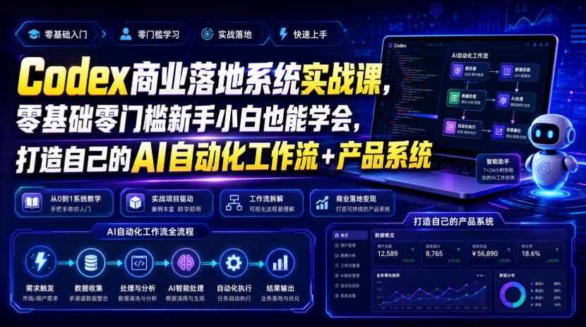 Codex商业落地系统实战课，零基础零门槛新手小白也能学会，打造自己的AI自动化工作流+产品系统-禾谷轻创网