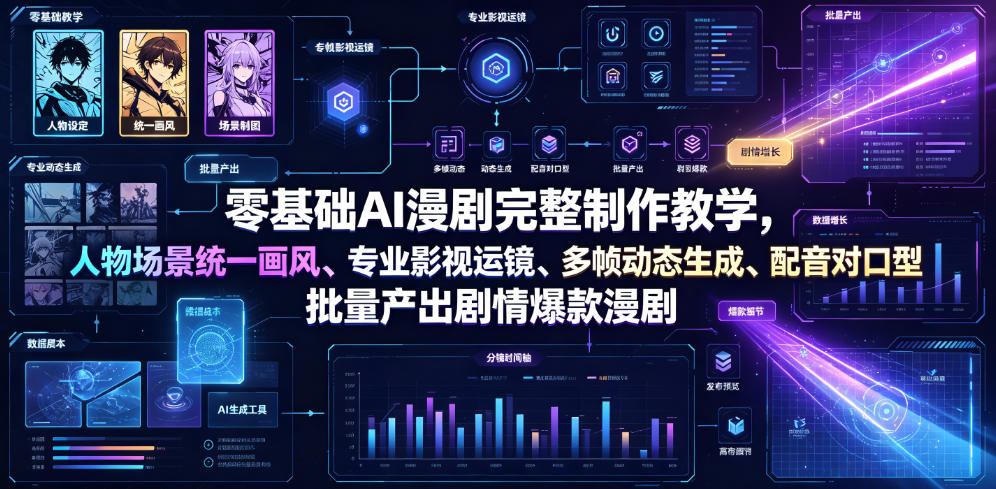 零基础AI漫剧完整制作教学，人物场景统一画风、专业影视运镜、多帧动态生成、配音对口型，批量产出剧情爆款漫剧-禾谷轻创网