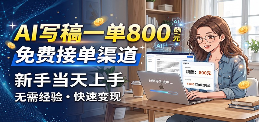 AI写稿一单800，免费接单渠道，一单一结几十到上千，新手当天上手-禾谷轻创网