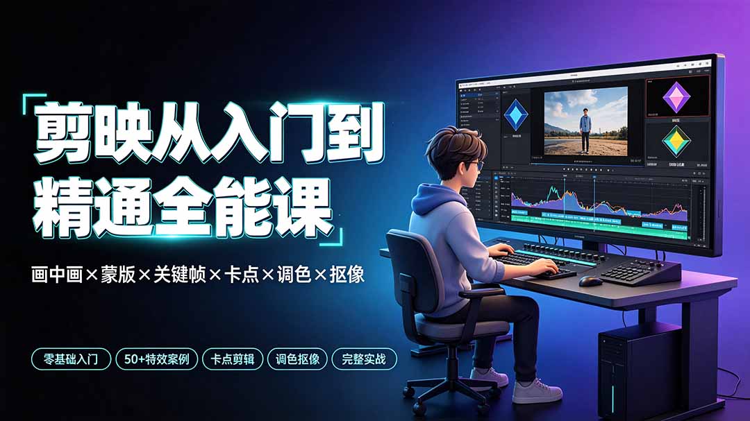 剪映从入门到精通全能课：画中画×蒙版×关键帧×卡点×调色×抠像，一站式掌握剪辑核心技能-禾谷轻创网