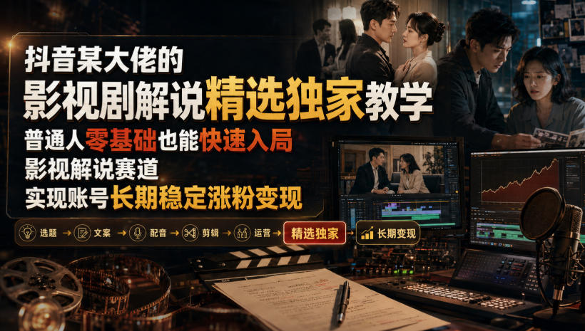抖音某大佬的影视剧解说精选独家教学，普通人零基础也能快速入局影视解说赛道，实现账号长期稳定变现-禾谷轻创网