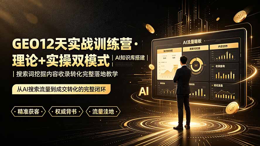 GEO12天实战训练营·理论+实操双模式｜AI知识库搭建｜搜索词挖掘内容收录转化完整落地教学-禾谷轻创网