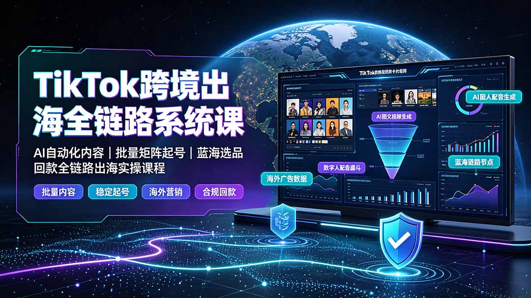 TikTok跨境出海全链路系统课-2026年7月：AI自动化内容｜批量矩阵起号｜蓝海选品回款全链路出海实操课程-禾谷轻创网