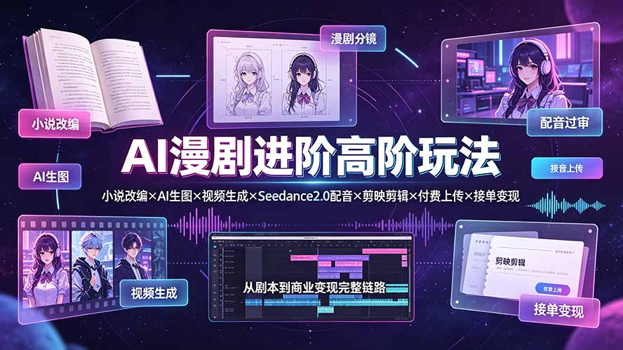 AI漫剧进阶高阶玩法：小说改编×AI生图×视频生成×Seedance2.0配音×剪映剪辑×付费上传×接单变现-禾谷轻创网