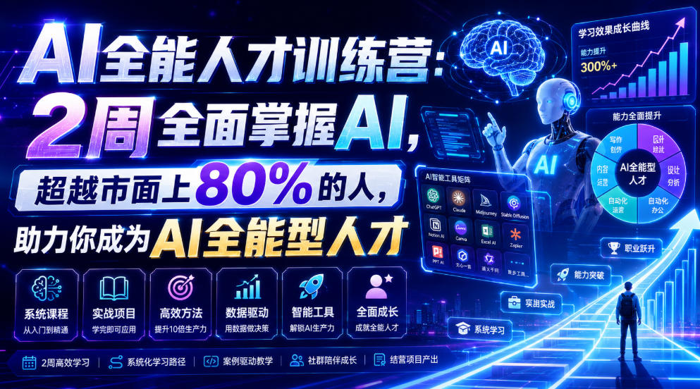 AI全能人才训练营：2周全面掌握AI，超越市面上80%的人，助力你成为AI全能型人才-禾谷轻创网