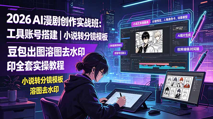 2026AI漫剧创作实战班：工具账号搭建｜小说转分镜模板｜豆包出图溶图去水印全套实操教程-禾谷轻创网
