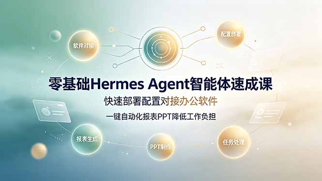 零基础Hermes Agent智能体速成课，快速部署配置对接办公软件；一键自动化报表PPT降低工作负担-禾谷轻创网