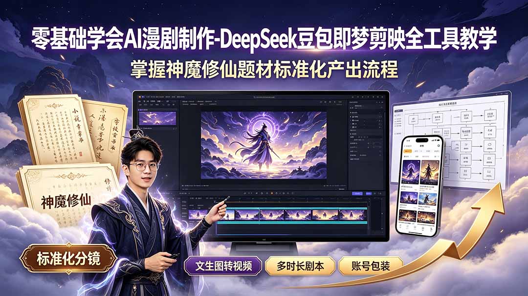 零基础学会AI漫剧制作-DeepSeek豆包即梦剪映全工具教学，掌握神魔修仙题材标准化产出流程-禾谷轻创网