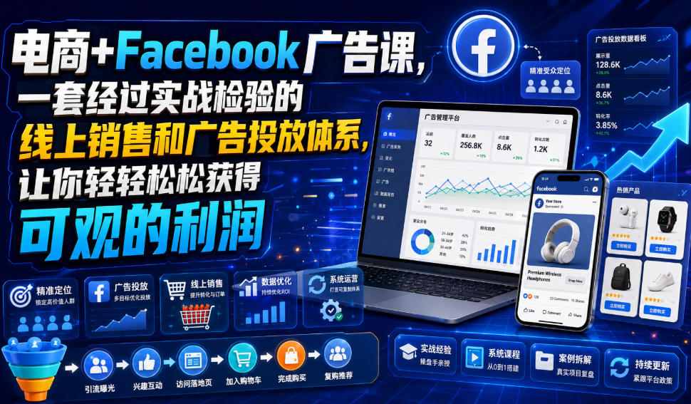 电商+Facebook广告课，一套经过实战检验的线上销售和广告投放体系，让你轻轻松松获得可观的利润【原创双语字幕】-禾谷轻创网