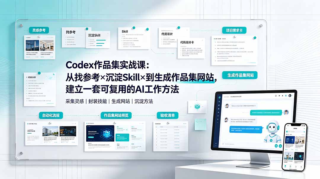 Codex作品集实战课：从找参考×沉淀Skill×到生成作品集网站，建立一套可复用的AI工作方法-禾谷轻创网